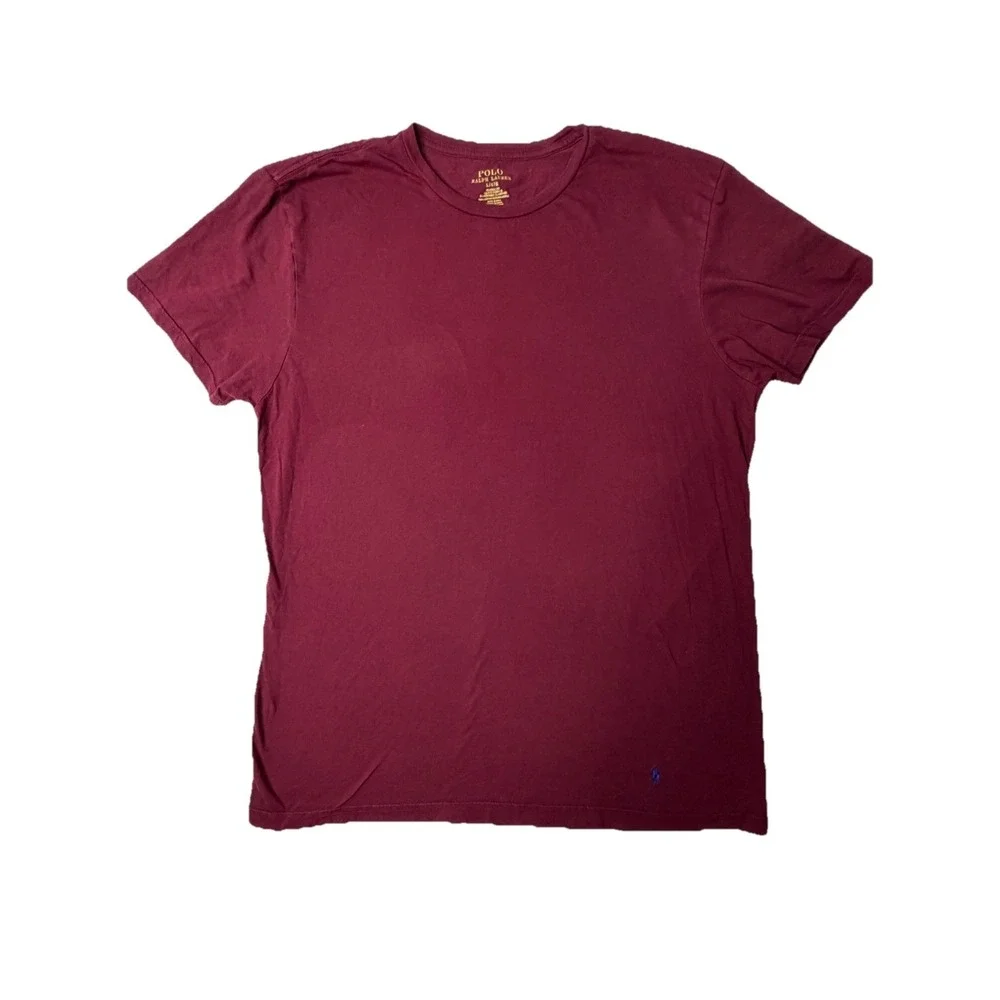 Polo Ralph Lauren Mens Large Burgundy Classic Fit‎ Crew Neck T Shirt Logo L